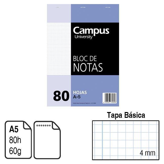 Bloc de notas microperforado Campus University A5 tapa básica 80 h. c
