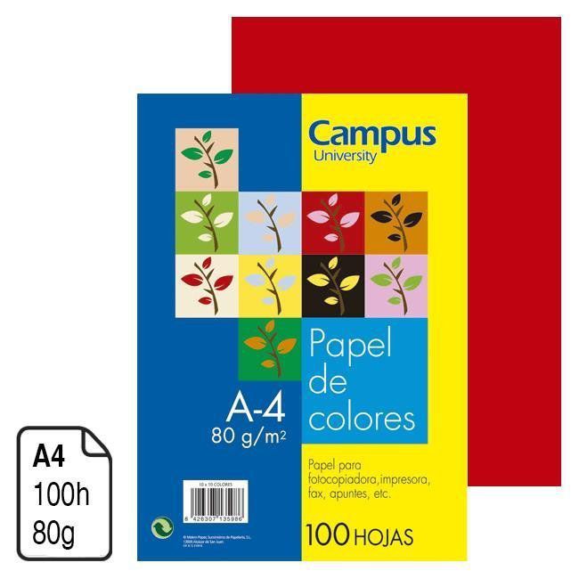 Papel Campus University rojo intenso A4 80 g. 100 h. ref. 01161