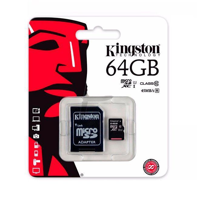 Tarjeta de memoria Kingston Micro-SD 64 GB con adaptador SD