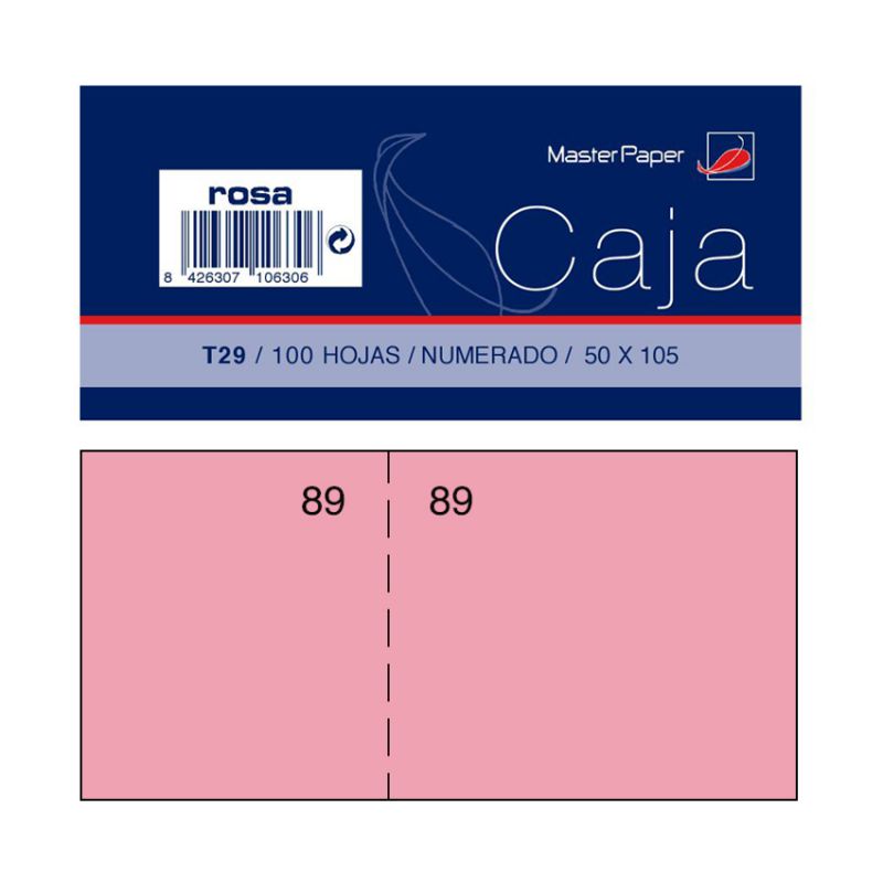 Talonario dependiente MasterPaper 105 x 50 mm. Numerado (100 h.) rosa 