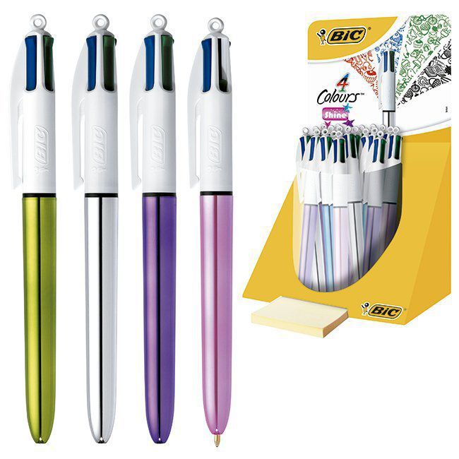 Expositor bolígrafo Bic Shine tinta base de aceite 20 unid. 4 colores