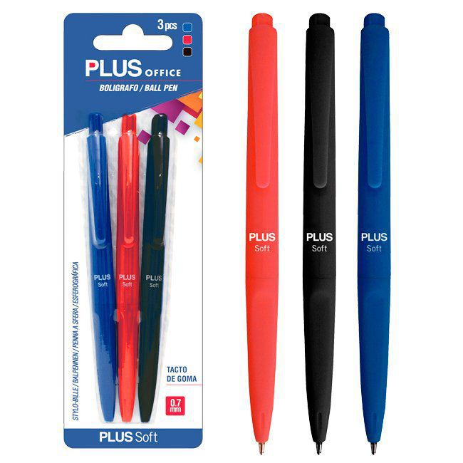 Bolígrafo Plus Soft 3 unid. 3 colores surtidos ref. 080907