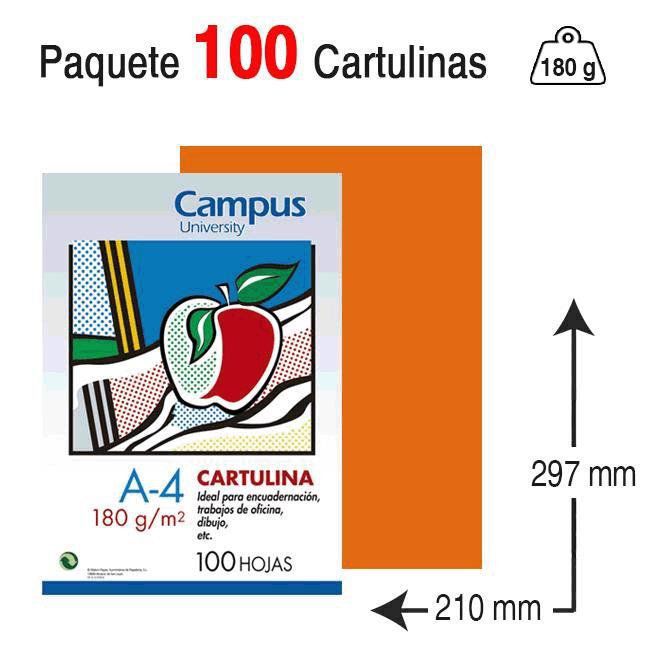 Cartulina Campus University A4 180 g. naranja