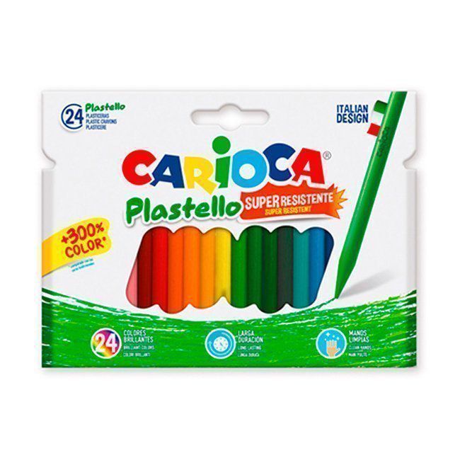 Lápices de cera dura Carioca Plastello 24 colores surtidos