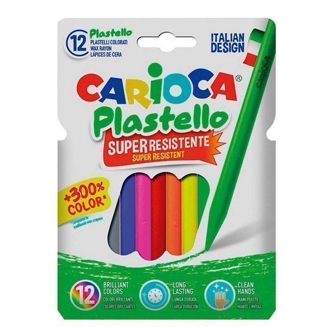 Lápices de cera dura Carioca Plastello 12 colores surtidos