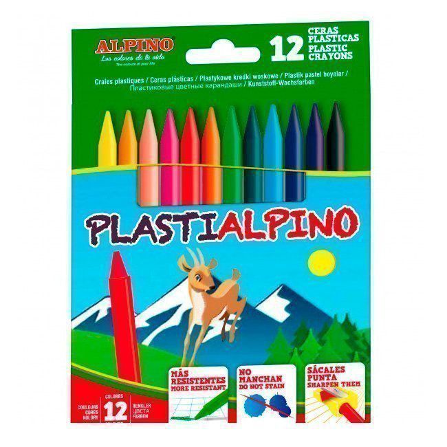 Lápices de cera dura Plastialpino 12 colores surtidos ref. PA-000012