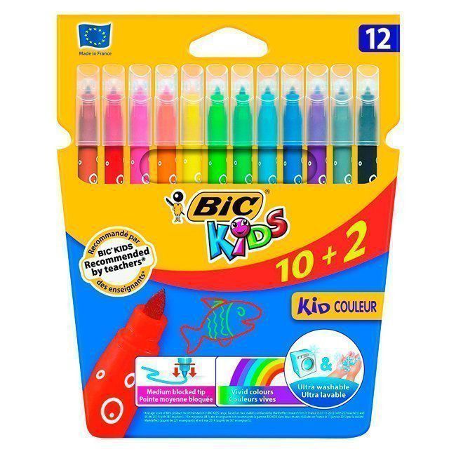Rotulador Bic Kids Couleur tinta lavable 10 + 2 unid. colores surtidos
