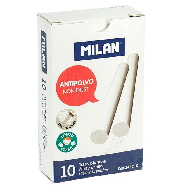 Tizas Milan antipolvo y sin caseína blancas (caja 10 unid) ref. 24421