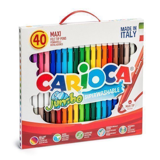 Maletín rotuladores Carioca Jumbo tinta lavable 40 unid. colores surt