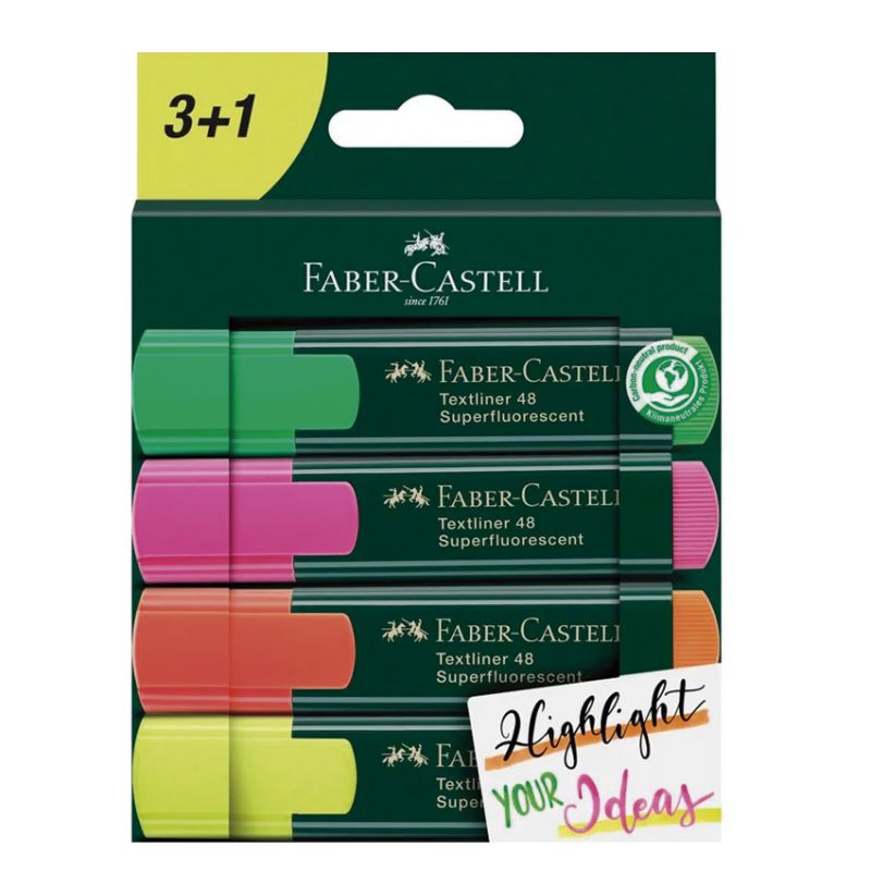 Rotulador fluorescente Faber Castell 48 3 unid. colores surtidos + 1 gratis